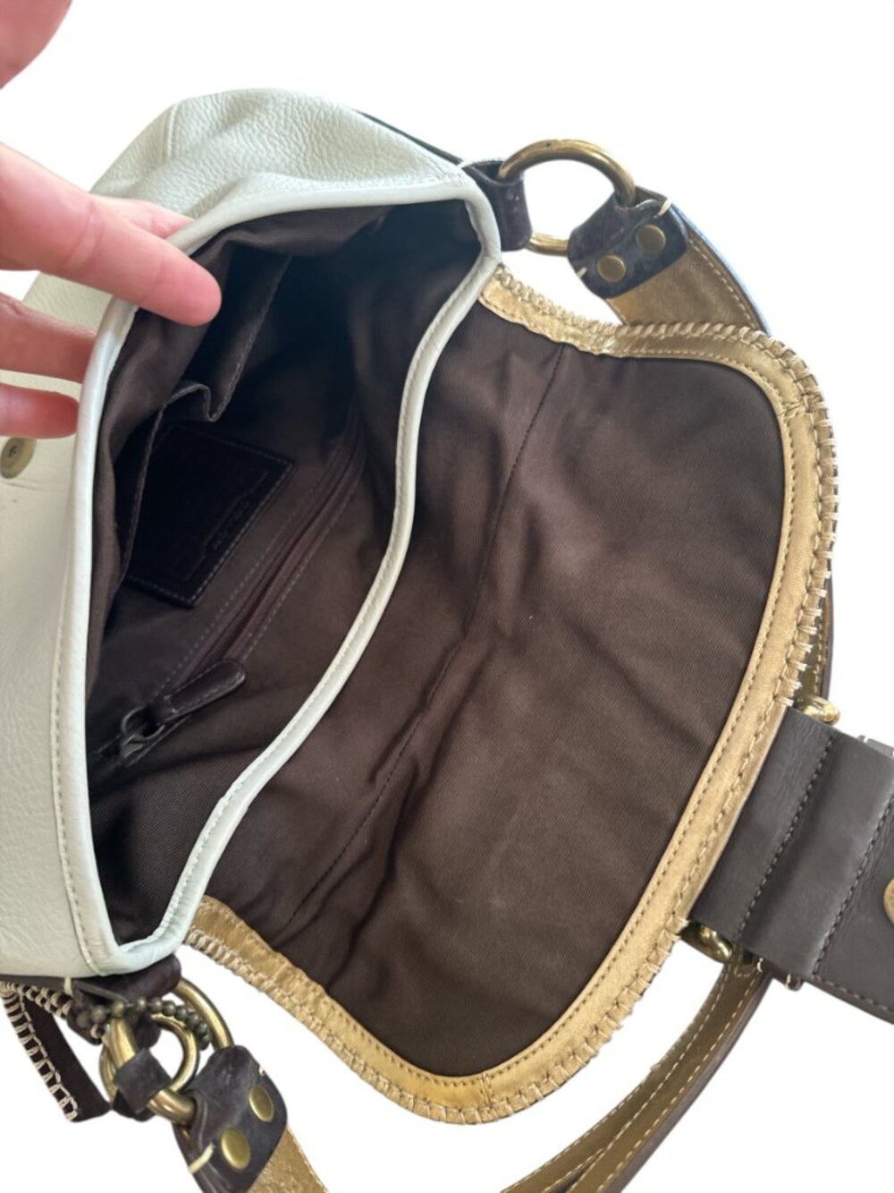 VTG Coach Soho Leather Y2K Studded Stitched Shoulder Flap Bag Chalk 10479 - Picture 16 of 16